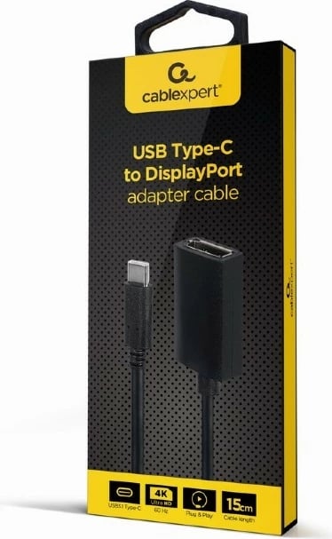 Adapter USB-C në DisplayPort Gembird A-CM-DPF-02, 15 cm, Zi