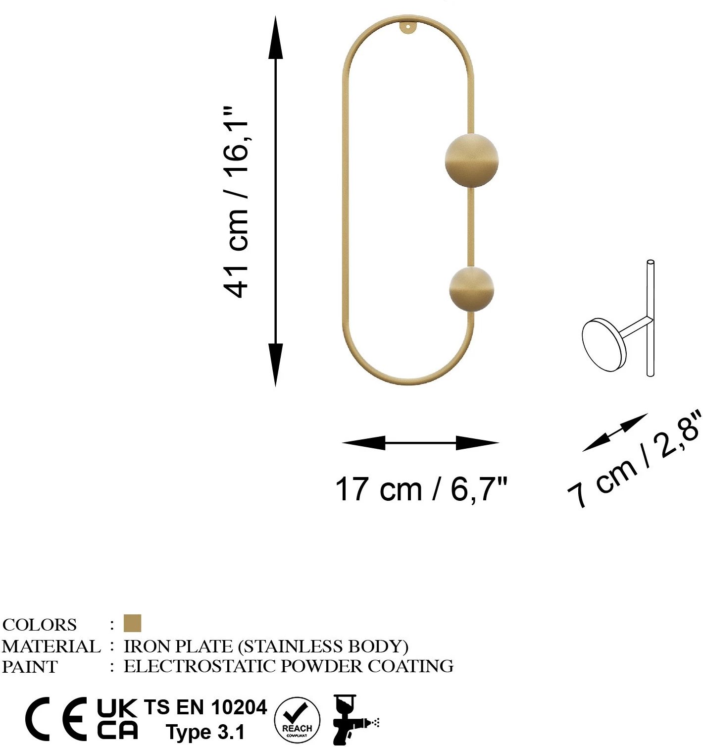 Varëse muri metalike, ngjyrë ari, Wallity Cricket-A Varëse muri metalike, ngjyrë ari, Wallity Cricket-A