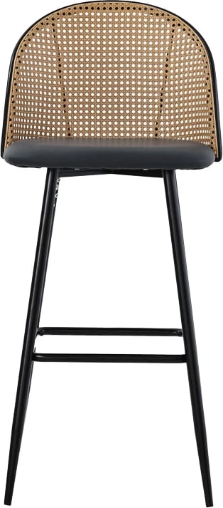 Karrige për bar Kace, pe rattan natyral, pu gri e errët, metal i zi, 43x55x102cm (set prej 2 copash)