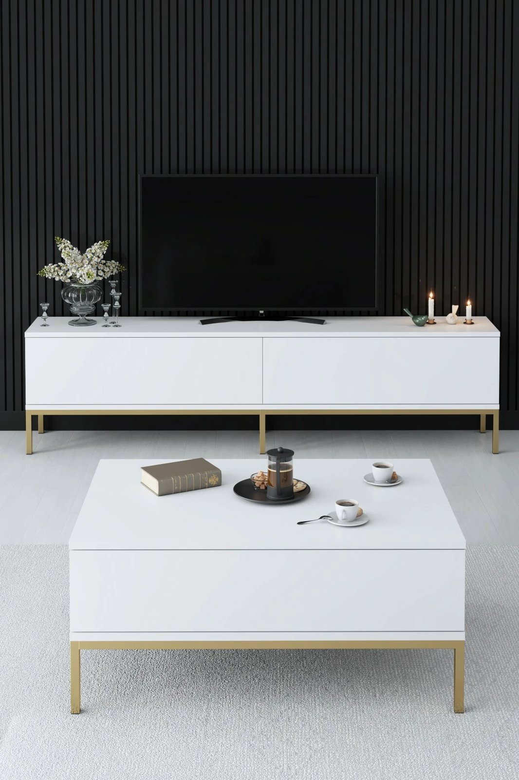 Set mobiljesh për dhomë dite, Hanah Home Lord, e bardhë dhe ari Set mobiljesh për dhomë dite, Hanah Home Lord, e bardhë dhe ari