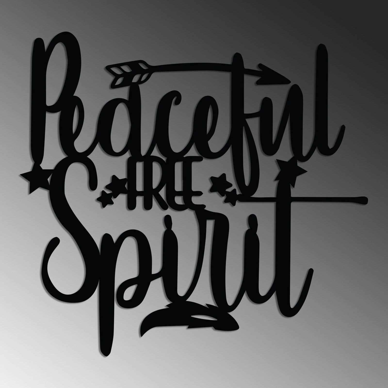 Aksesor dekorativ metalik për mur, Wallity, Peaceful Free Spirit, i zi, 52x48cm