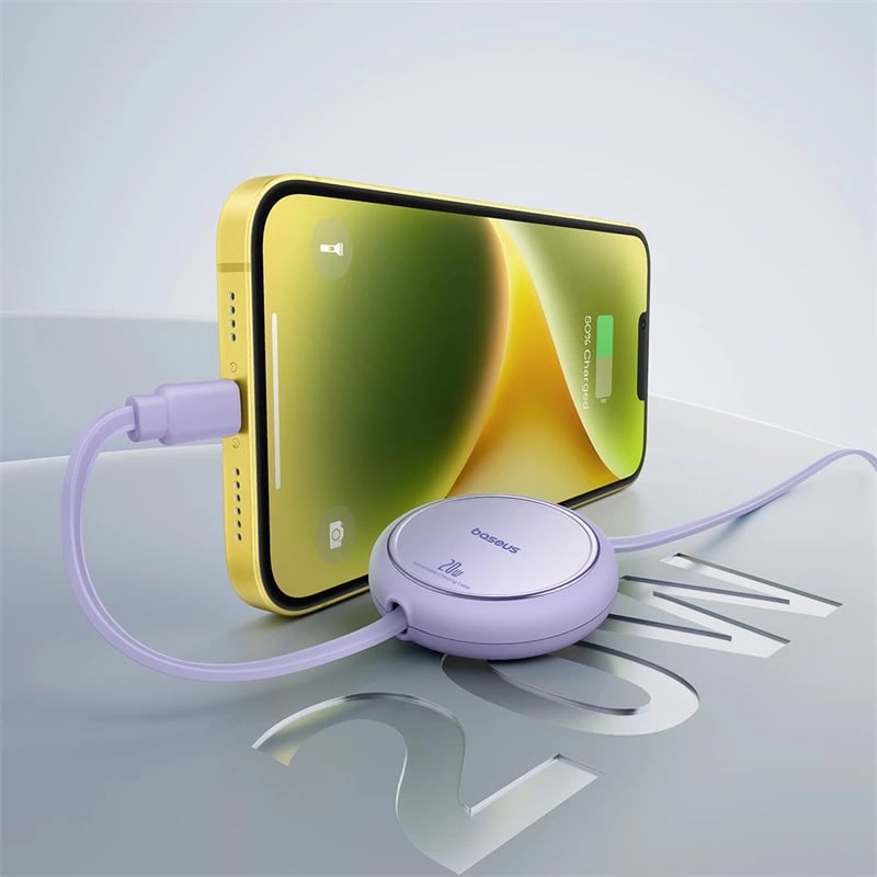 Kabllo karikimi dhe të dhënash Baseus Free2Pull, 1m, USB-C në Lightning, 20W, vjollcë