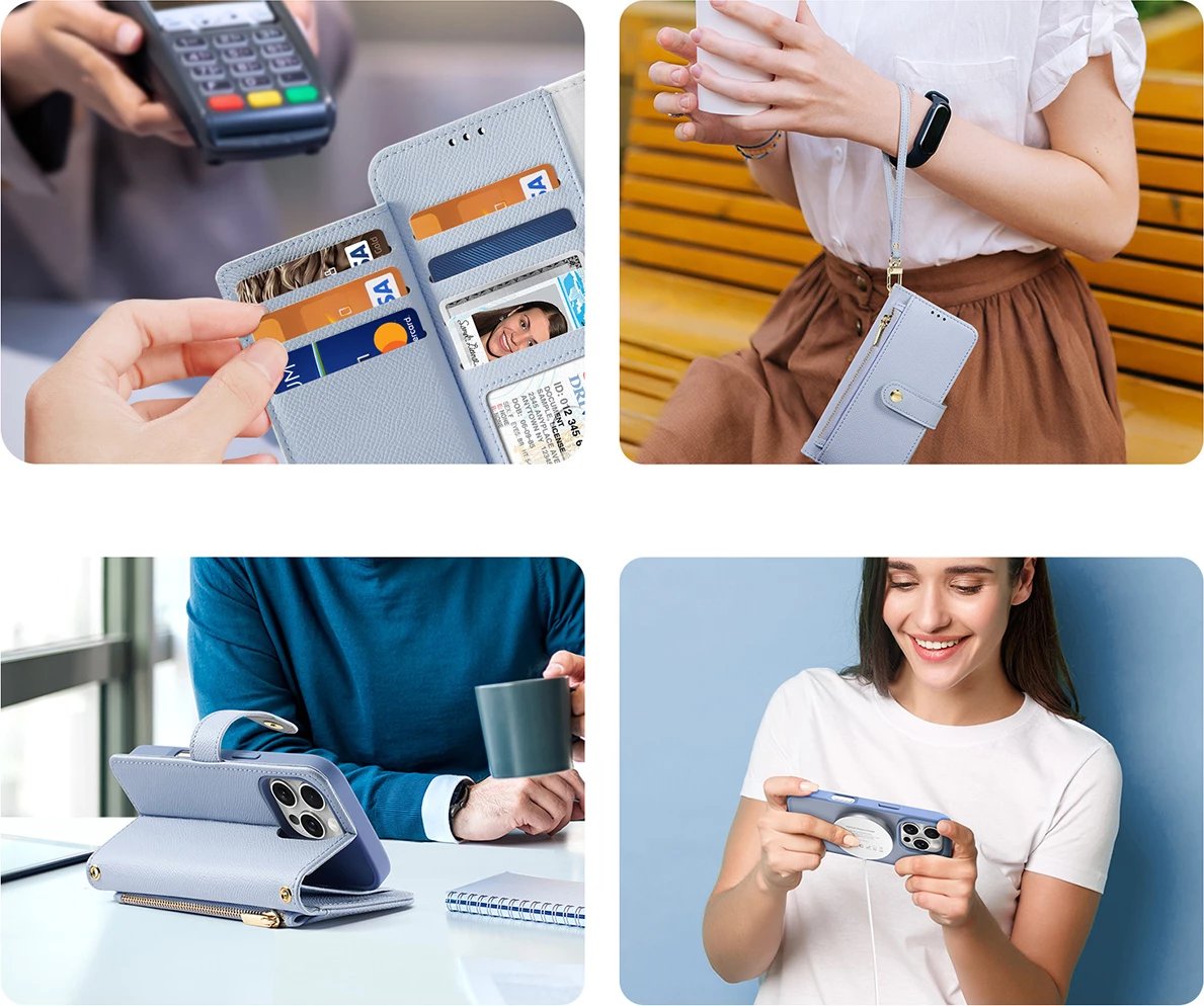 Mbështjellës Dux Ducis Lawa për iPhone 16 Pro, lëkurë, me portofol magnetik të ndashëm, kaltër