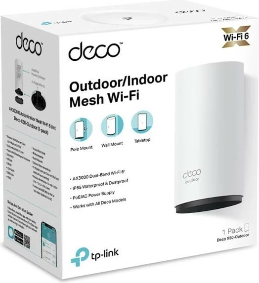 Sistem WiFi Mesh TP-LINK Deco X50-Outdoor AX3000, i bardhë, 1 copë