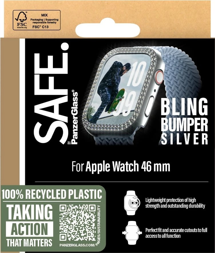Mbështjellës PanzerGlass për Apple Watch 10/46mm, transparent, bling