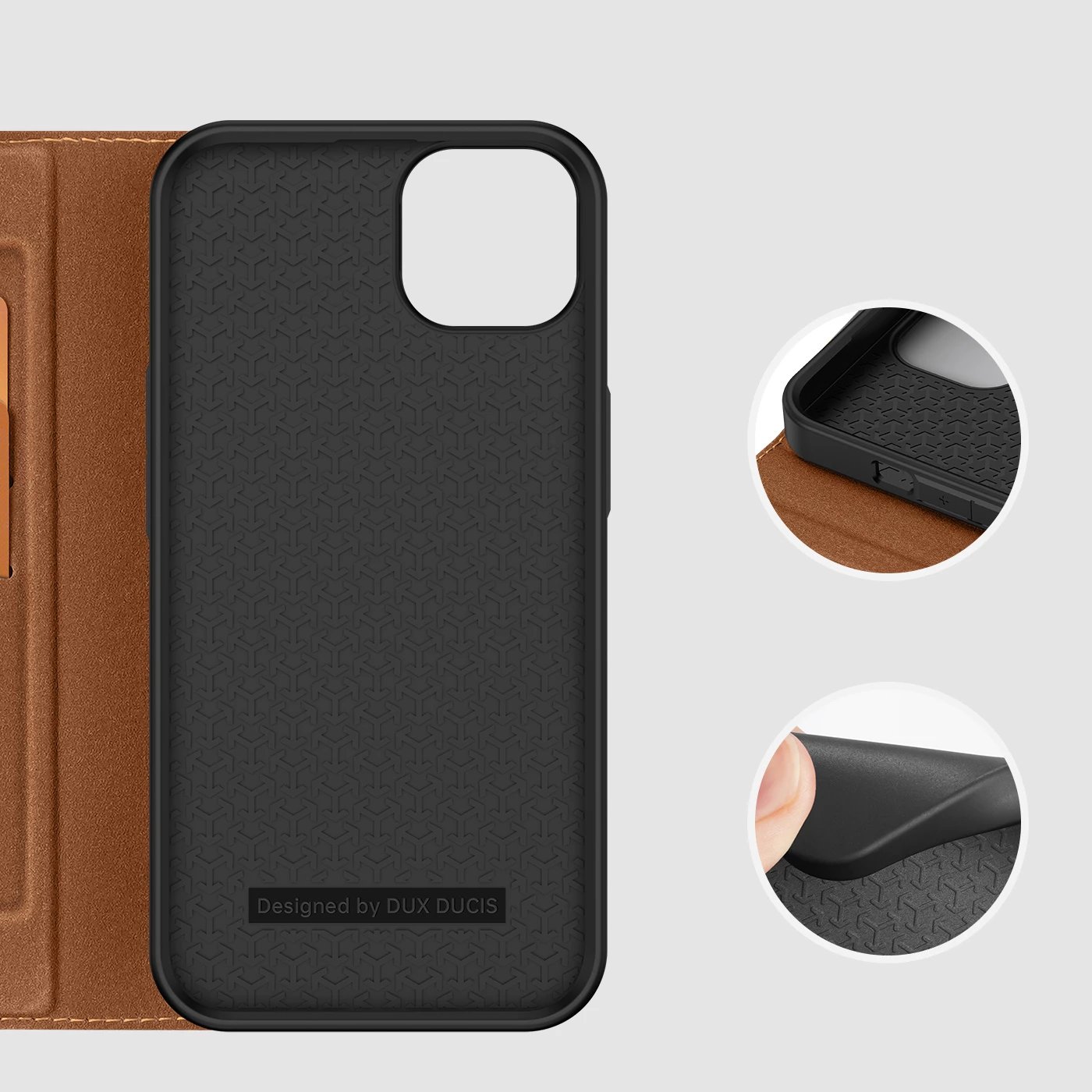 Mbështjellës Dux Ducis Skin X2 për iPhone 14 Plus, me kapak magnetik, kafe