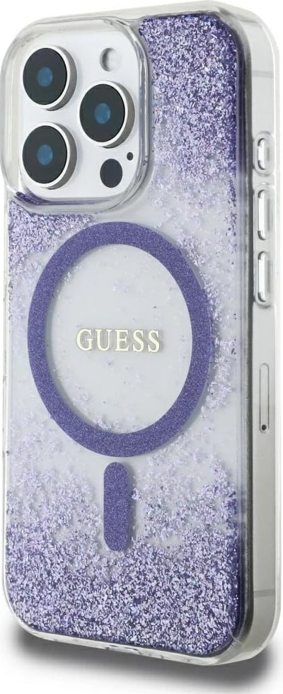 Mbështjellës Guess HC Resin Bottom Glitter MagSafe për iPhone 16 Pro, vjollcë