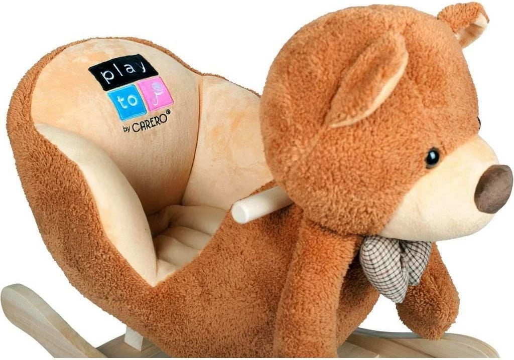 Lodër lëkundëse arush me tinguj, PLAYTO, sedilje me doreza druri, 18m+, kafe