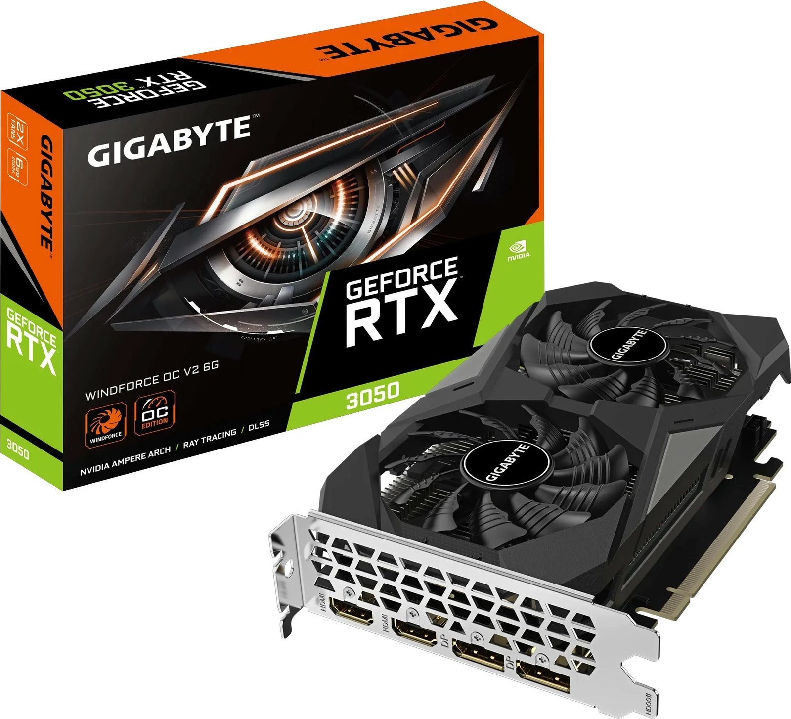 Kartelë grafike Gigabyte GeForce RTX 3050 WINDFORCE OC V2, 6GB, GDDR6, PCI Express 4.0, e zezë/argjendtë