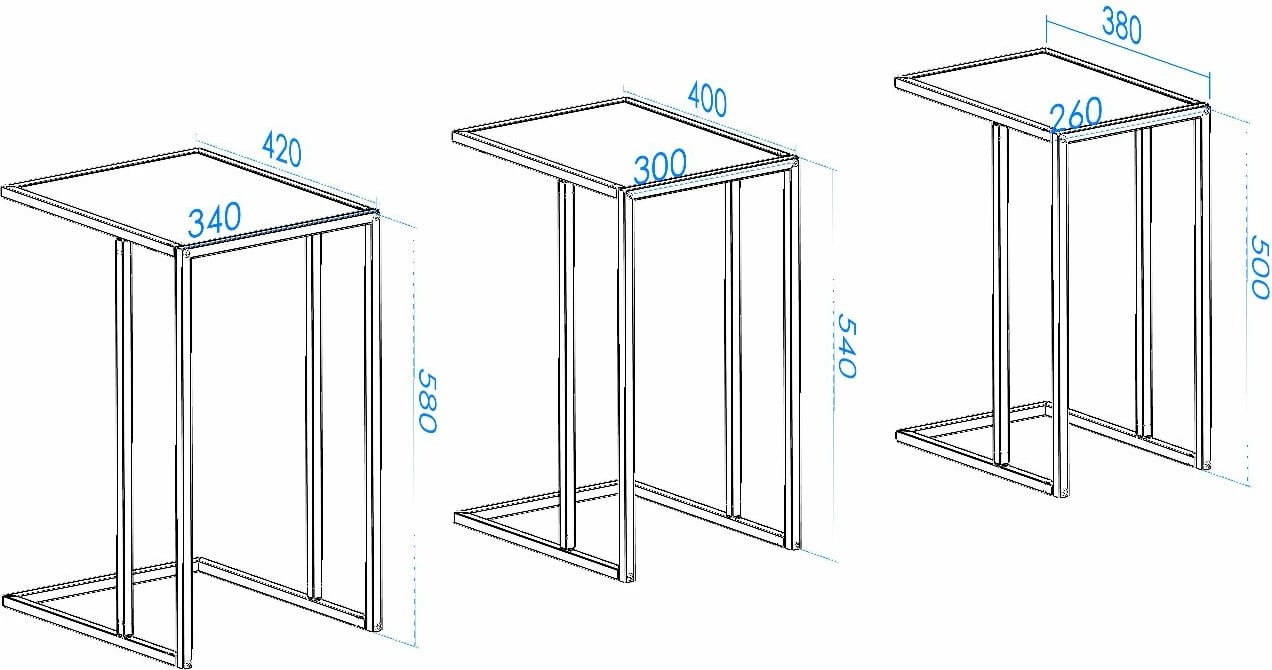 Set tavolinash të vendosshme (3 copë), Hanah Home, Ibiza C, ngjyrë ari, fume