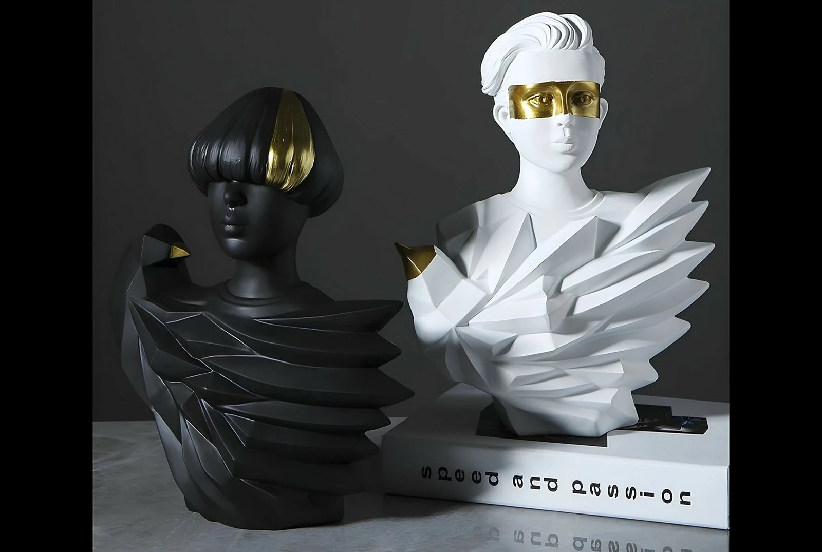 Set dekorativ prej 2 copash, figura mashkull e femër, e zezë dhe e bardhë, Evila Originals, CY0324 Set dekorativ prej 2 copash, figura mashkull e femër, e zezë dhe e bardhë, Evila Originals, CY0324