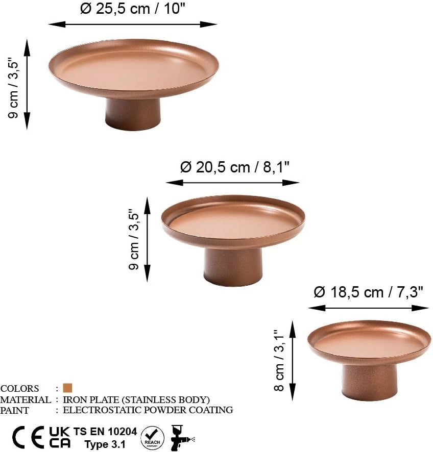 Set aksesorë dekorativ metalik Nısıros-A, 3 copë, bakër
