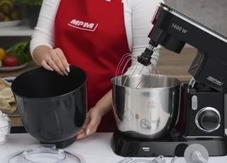 Mikser planetar MPM MRK-25, 1400W, 2 tasa inoksi 4.5L dhe 5L, i zi