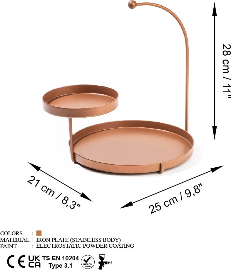 Aksesor dekorativ metalik Aberto Design, Knidos-A, ngjyrë bakri