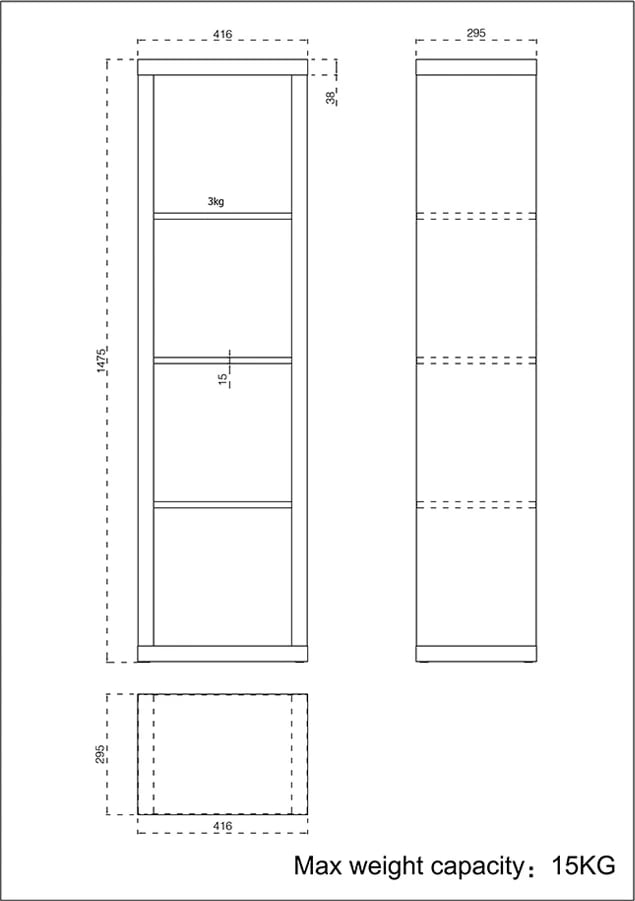 Raft librash KIVOS 41,6, ngjyrë e zezë, 41.6x29.5x147.5