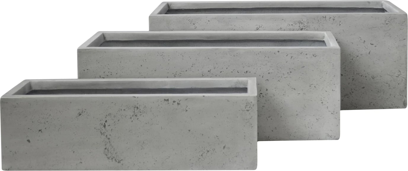 Set 3 copë vazo drejtkëndëshe për lule, FiberClay, ngjyrë gri, GARDENER FH4723, 81x30x30cm