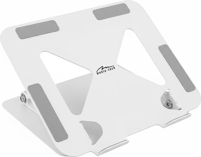 Stendë laptopi, Media-Tech MT2661W, rregullim shumë-këndor 10–17 inç, ngritje deri 17 cm, alumini/çelik, e bardhë