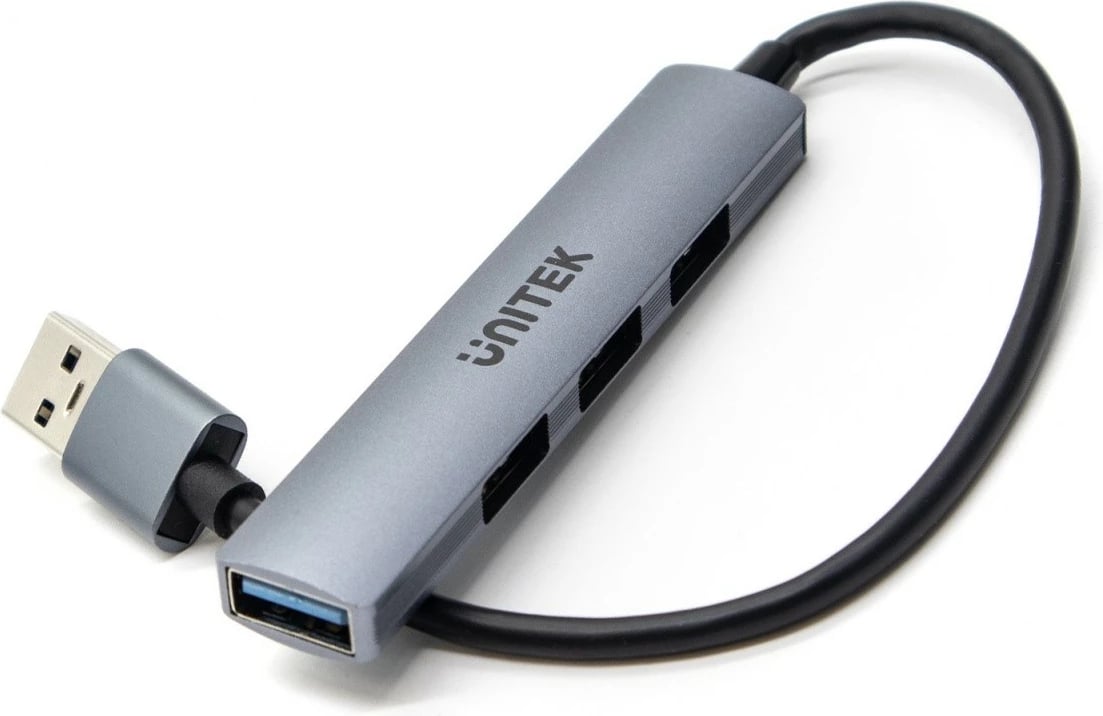 Hub USB Unitek H1208A, 4 porta USB-A (1x 5 Gbps, 3x 480 Mbps), alumini, argjendtë
