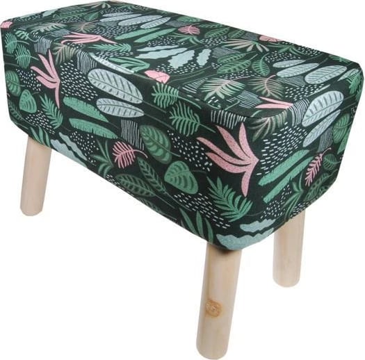 Stol Nextdeco me pëlhurë lulesh, këmbë druri, H37x50x27cm