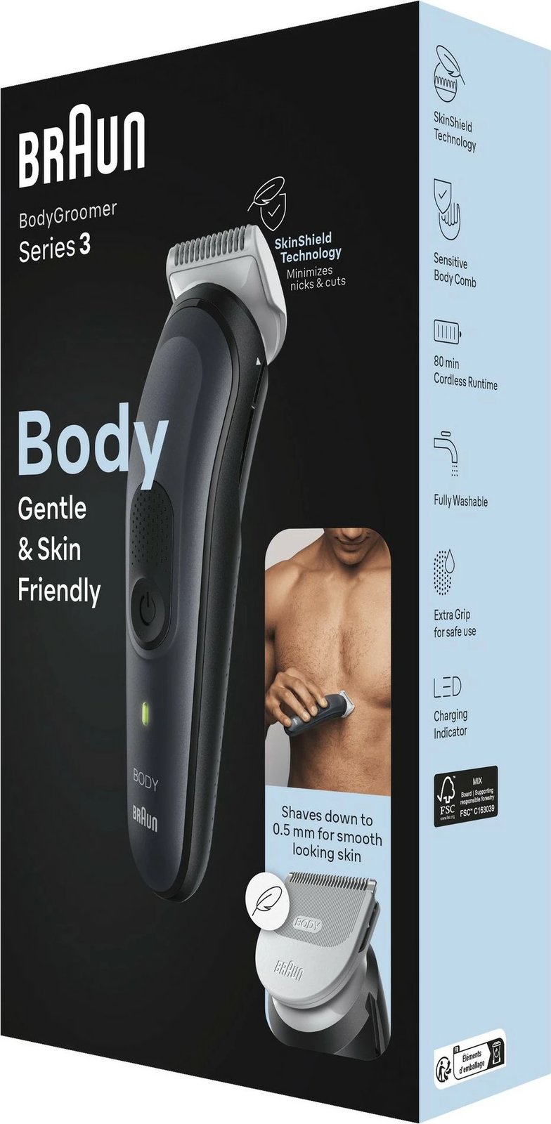Makinë rroje trupit Braun BodyGroomer 3 BG3340, AC/Bateri, e zezë/gri
