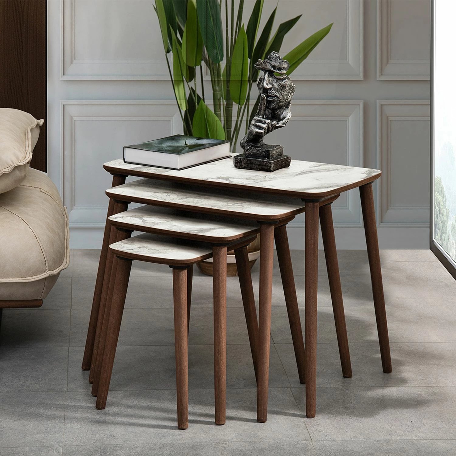 Set tavolinash të vendosshme (4 copë), Skye Decor, Luci, e bardhë