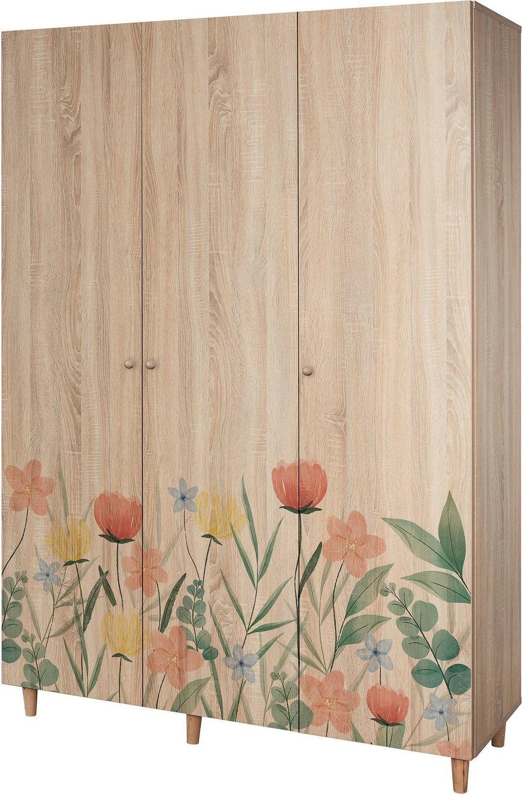 Dollap Lena 3, dekor Skye, ngjyrë sonomo, 135x192x52cm, me lule, 5 pjesë