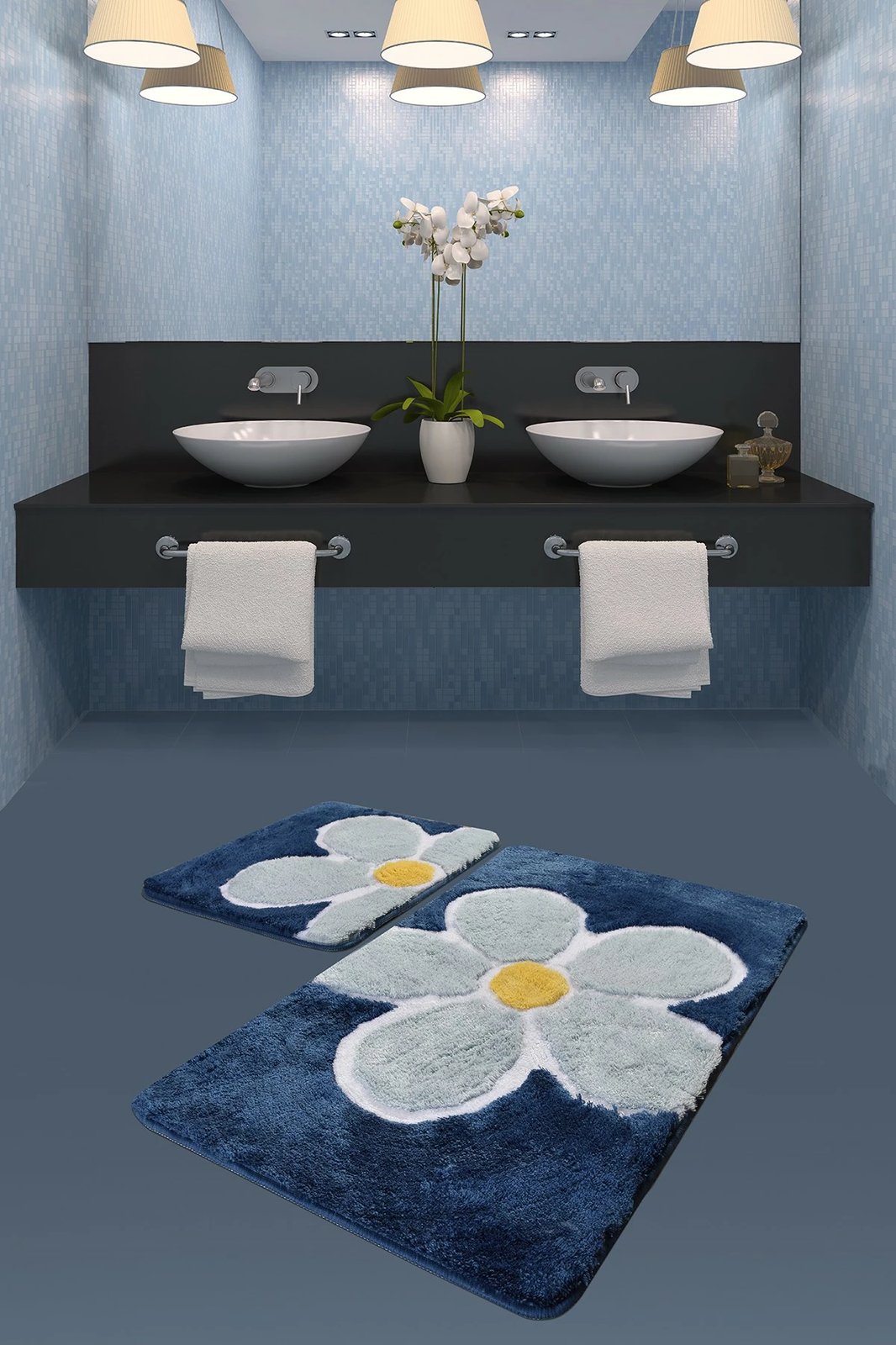 Set tapetë banjoje akrilik (2 copë), lule, blu