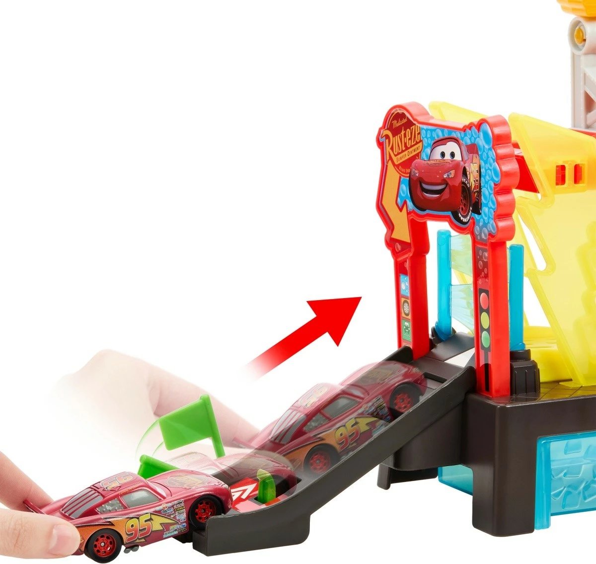 Set lojërash lavazh veturash, Mattel Disney Pixar Cars JBM70, me veturë Lightning McQueen Color Changer 1:55, plastikë, pa bateri, shumëngjyrësh, set