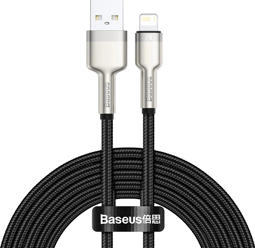 Kabllo Baseus Cafule Series Metal Data CALJK-A01, USB-A në Lightning, 1m, 2.4A, e zezë