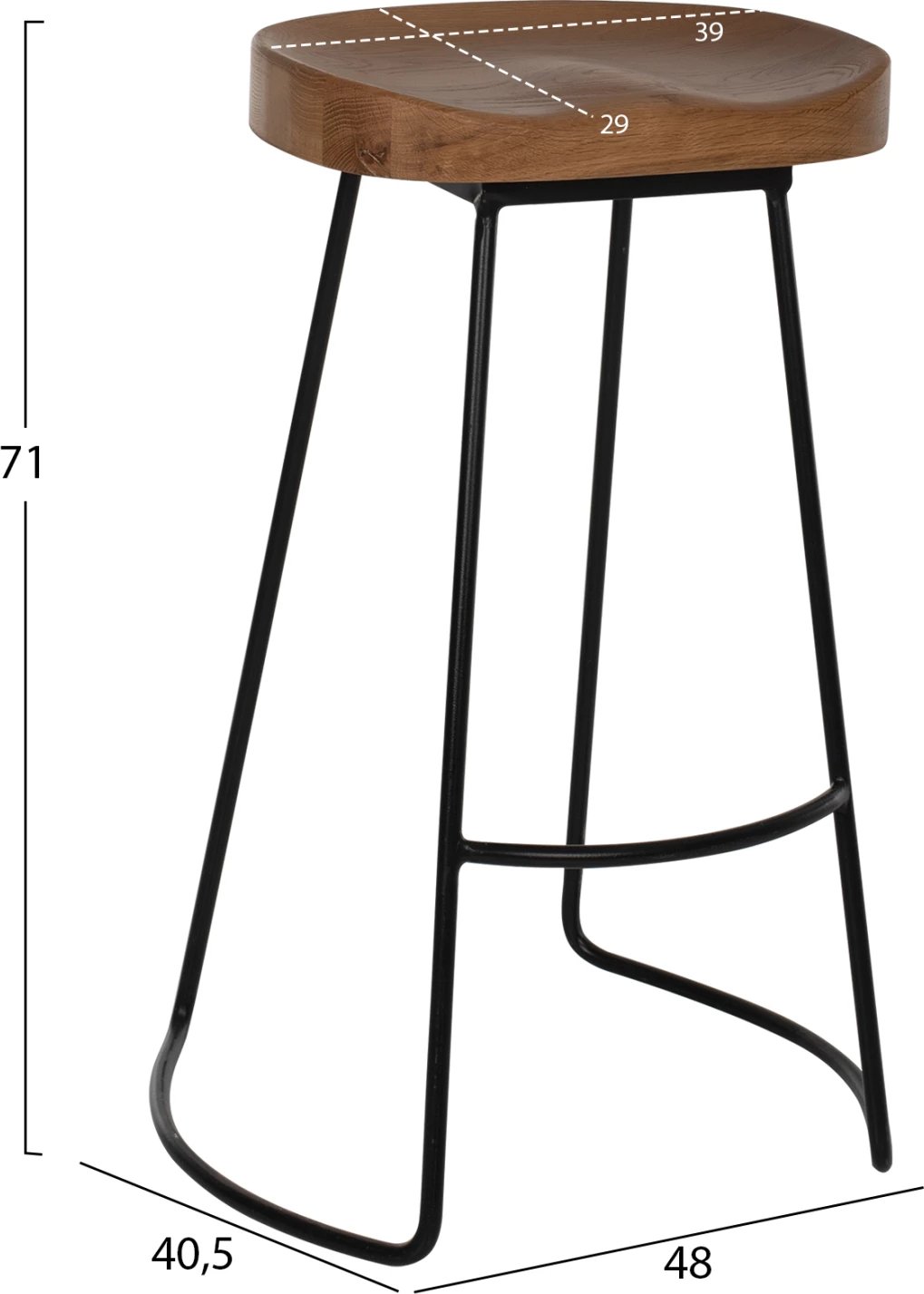 Karrige për bar, dru-metal natyral-e zezë, 45x36x71H cm, FH9333.01