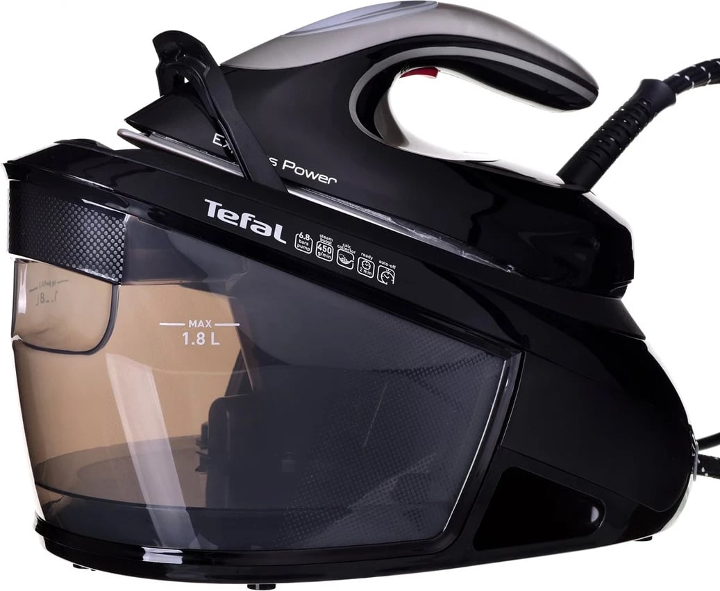 Hekur Tefal SV8062, 1.8 L Durilium AirGlide Autoclean, Zi dhe Argjendtë