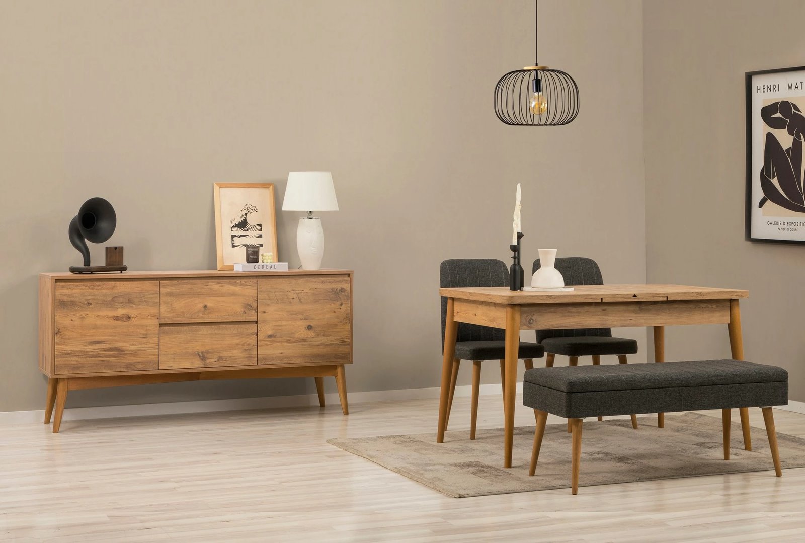 Set tavoline e zgjatshme me karrige dhe konsol (5 copë), Skye Decor, Vina 02 1053, ngjyrë pishë Atlantiku, antracit