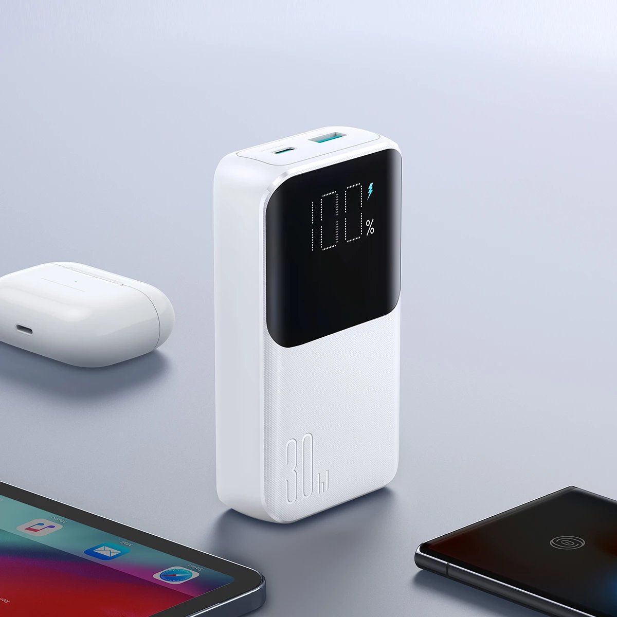 Powerbank Joyroom JR-PBC06, 10000mAh, 30W, me kabllo të integruara, Bardhë