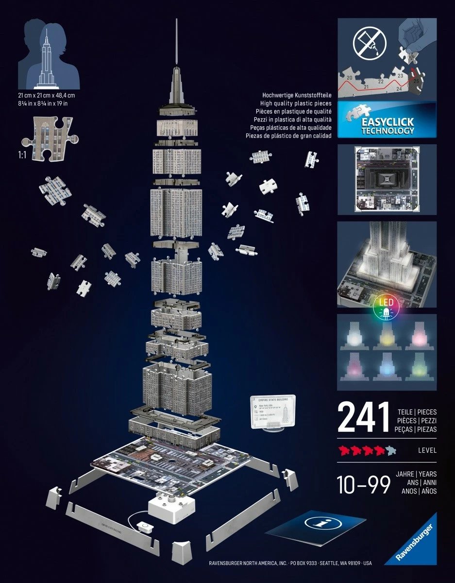 Puzzle 3D Ravensburger Empire State Building, 241 pjesë, me LED Puzzle 3D Ravensburger Empire State Building, 241 pjesë, me LED