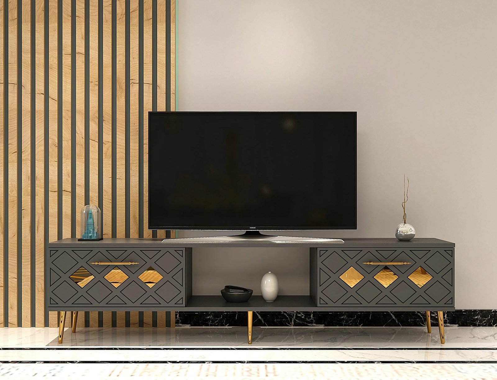 Komodë TV Skye Decor, anthracite, gold