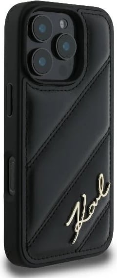 Mbështjellës Karl Lagerfeld Quilted Signature për iPhone 16 Pro, i zi