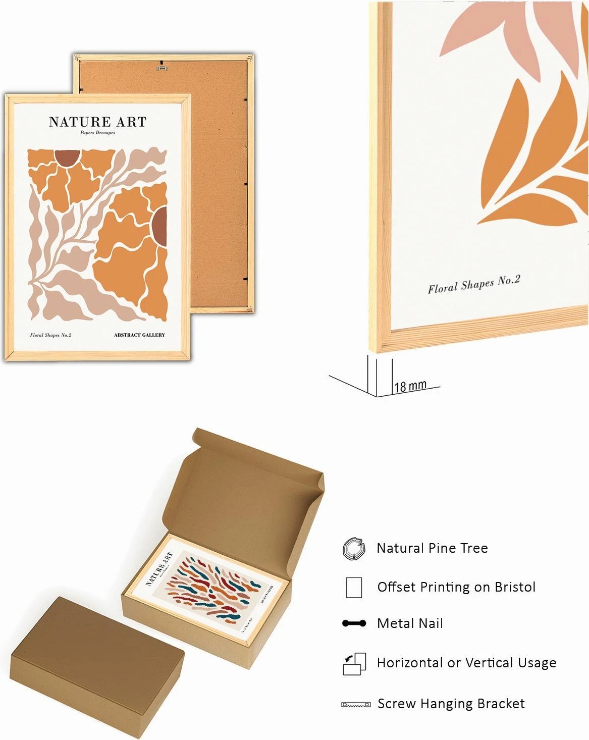 Set pikturash dekorative me kornizë MDF, 3 copë, Wallity, Myk3008-1