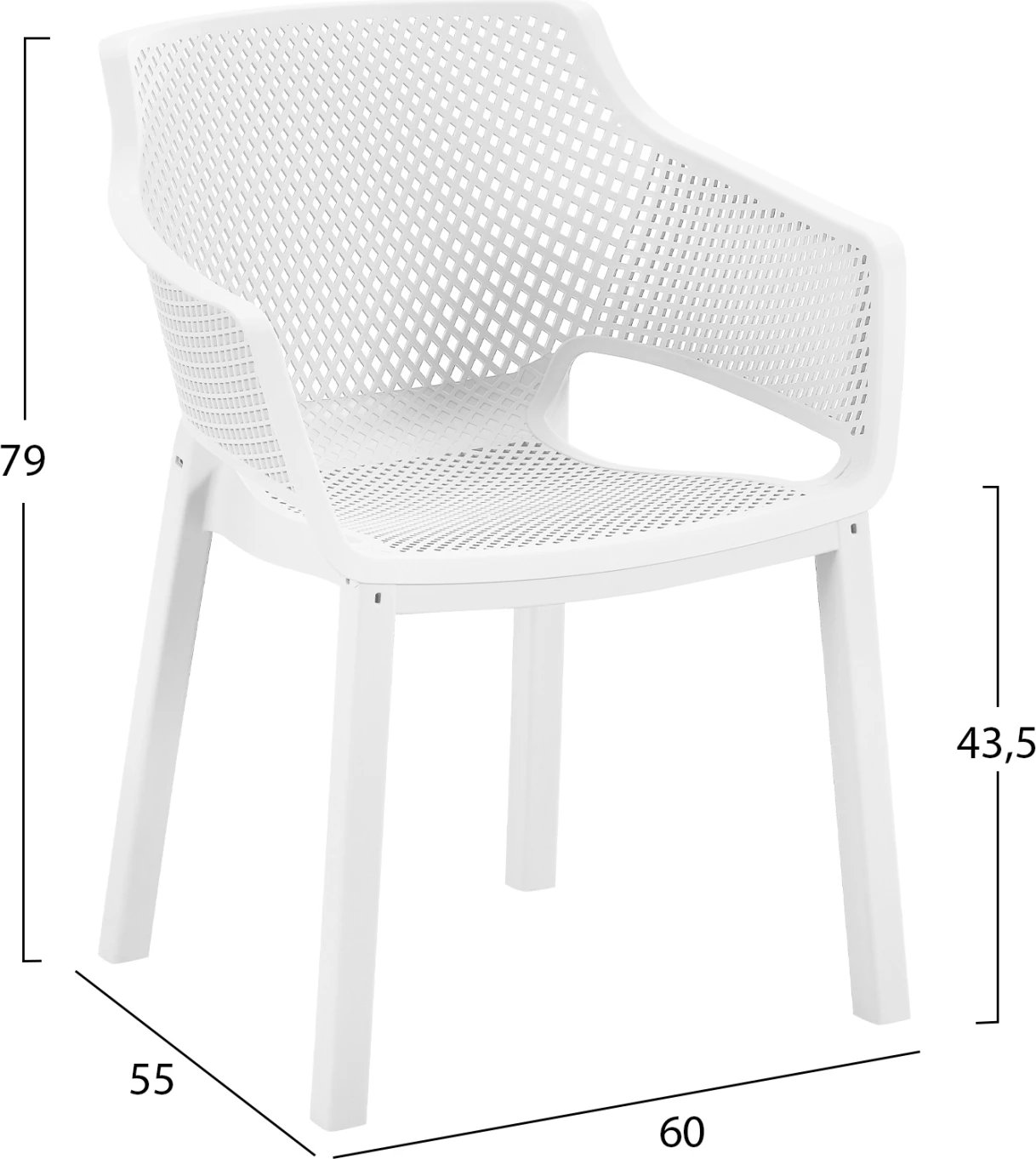 Karrige me mbështetëse për ngrënie, polipropilen, e bardhë, PEGGY FH6368.01, 60x55x79cm