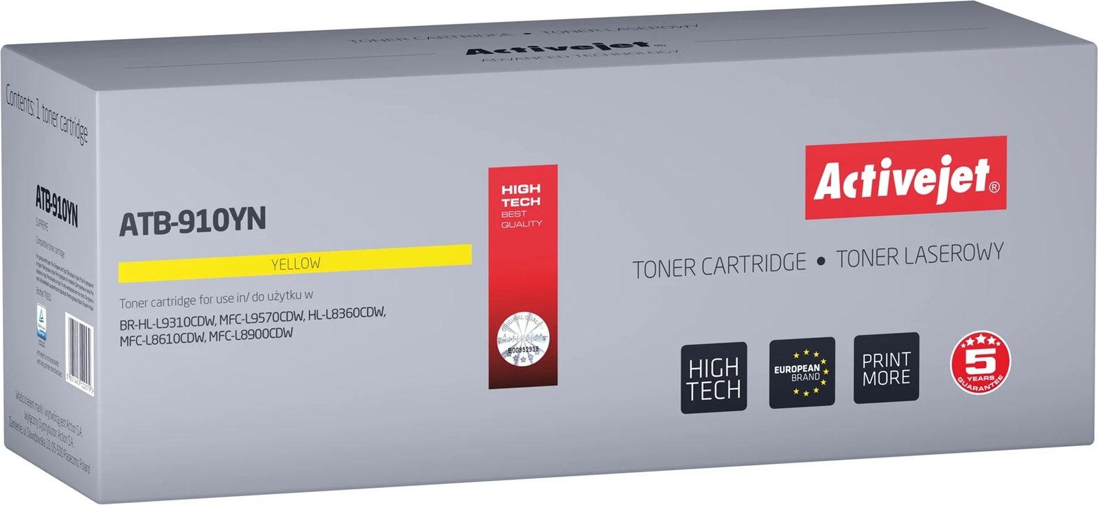 Toner Activejet ATB-910YN, zëvendësim për Brother TN-910Y, ngjyrë e verdhë