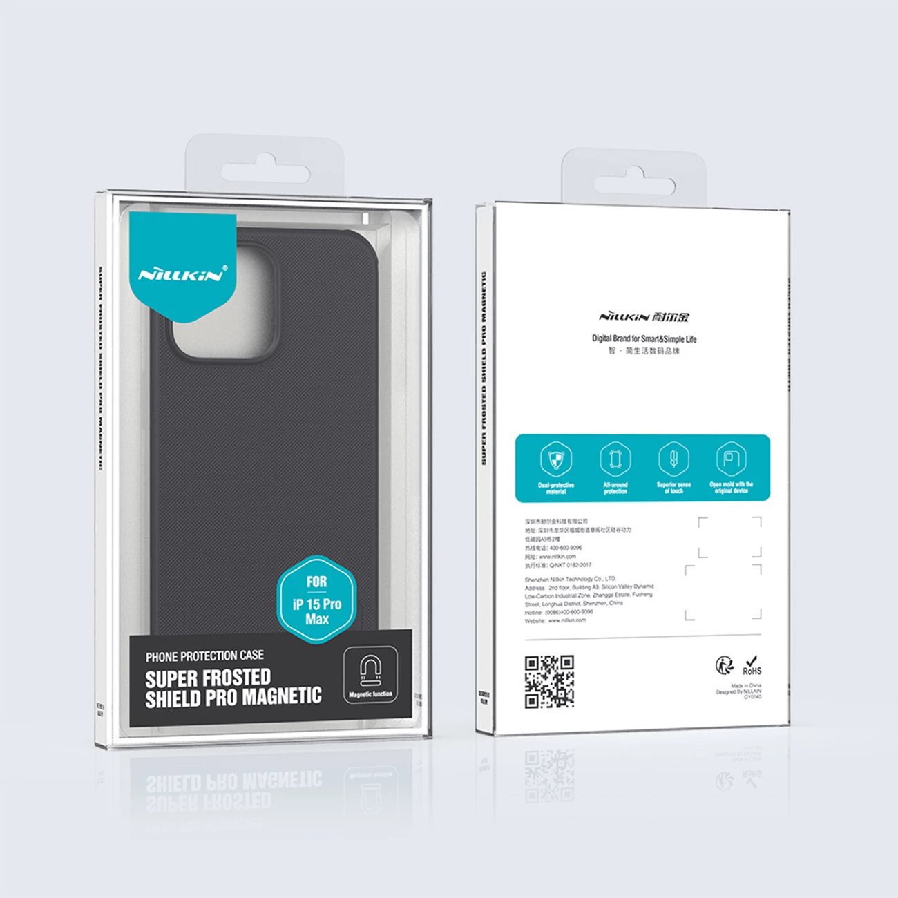 Mbështjellës Nillkin Super Frosted Shield Pro Magnetic për iPhone 15 Pro Max, i zi