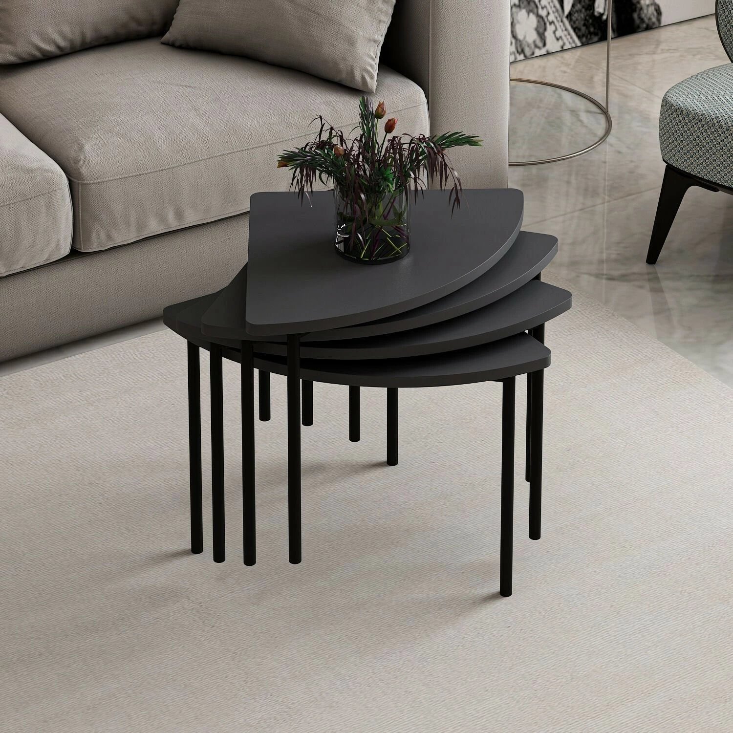 Set tavolinash kafeje Hanah Home, Emma - 8919, ngjyrë antracit