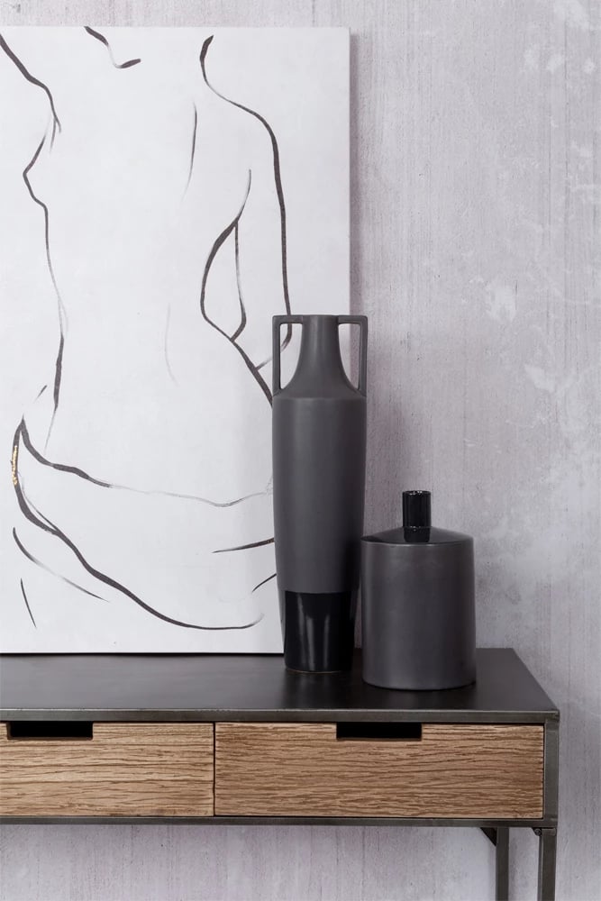 Vazo AIMA, qeramike, antracit mat, bazë silver gun, 14x14x49cm