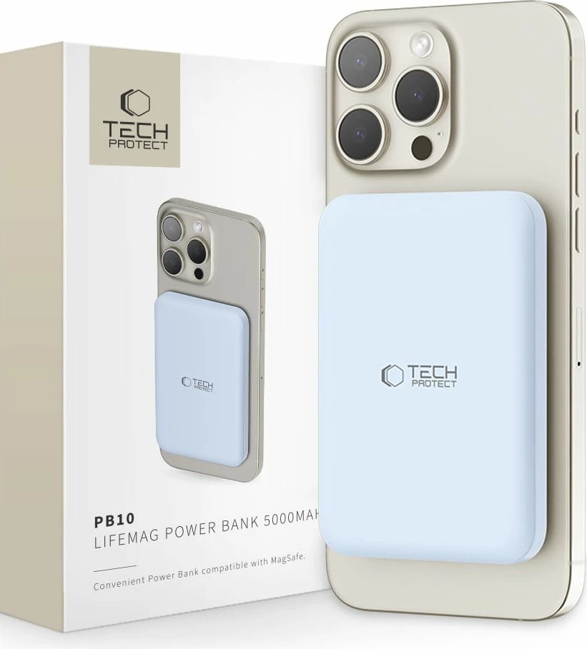 Powerbank Tech-Protect LifeMag PB10, 5000mAh, MagSafe, USB-C, Blu