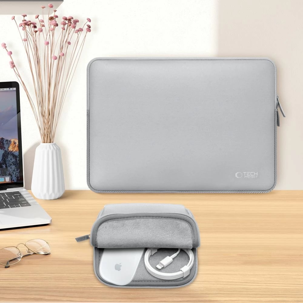Kasë laptopi Tech-Protect NeoSlim 13-14 inç me çantë aksesorësh, Gri set