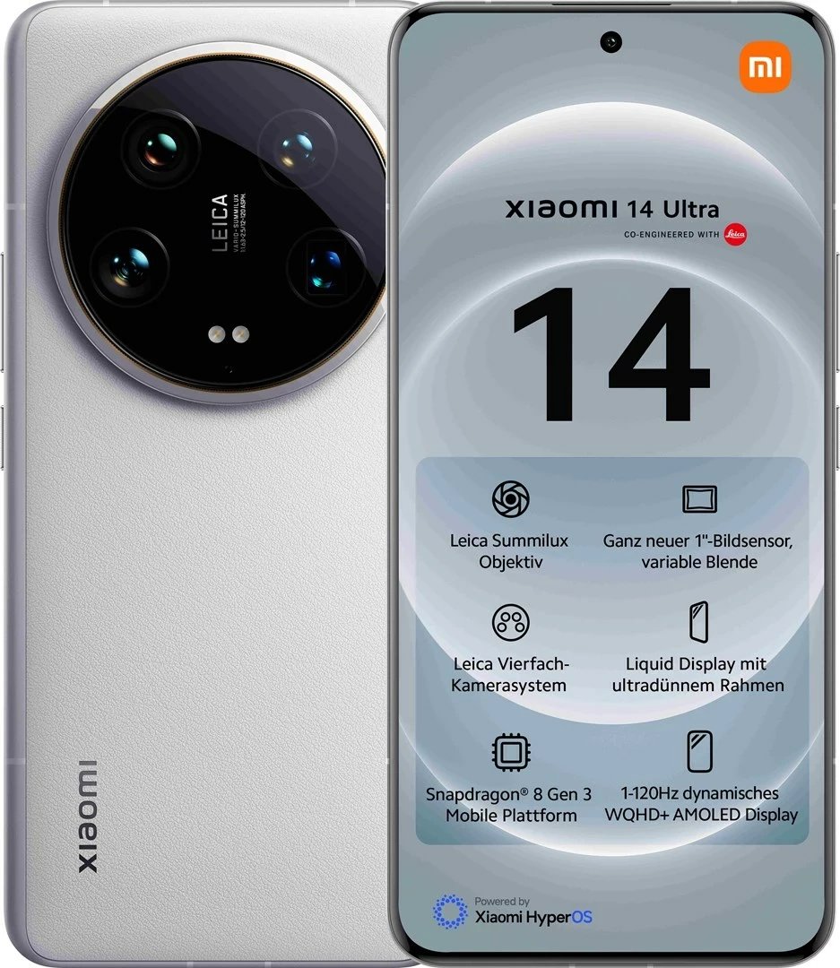 Celular Xiaomi 14 Ultra, 6.73", 16+512GB, 5G, DS, i bardhë