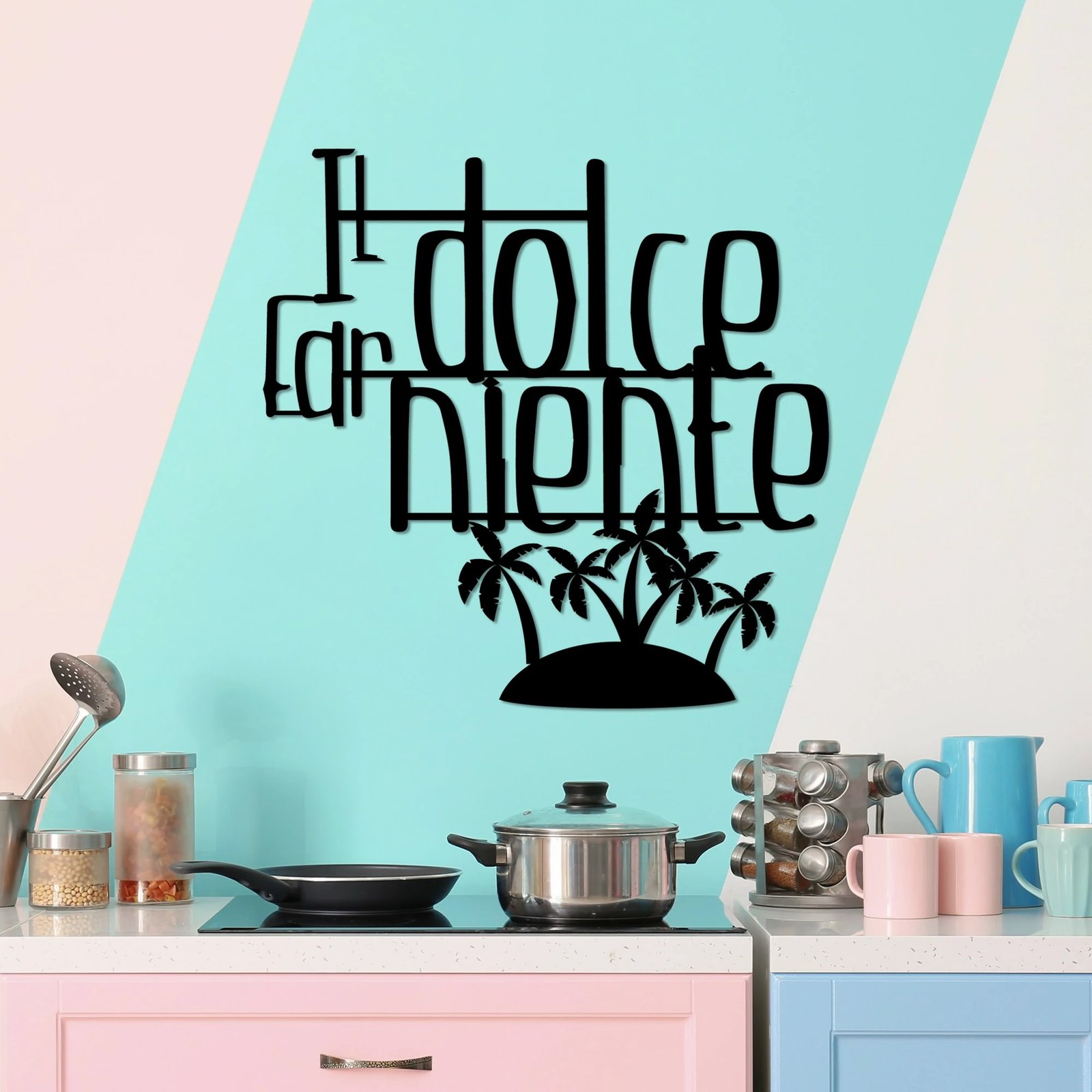 Aksesor dekorativ metalik për mur, Wallity Dolce Far Niente 4, ngjyrë e zezë, 56x56cm