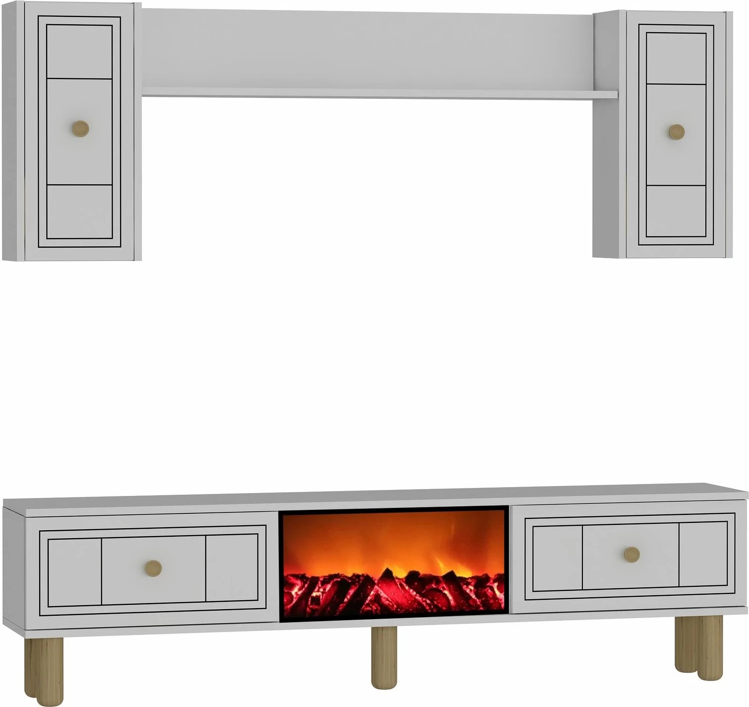 Komodë TV Skye Decor, Dario Bohem me oxhak dekorativ, e bardhë