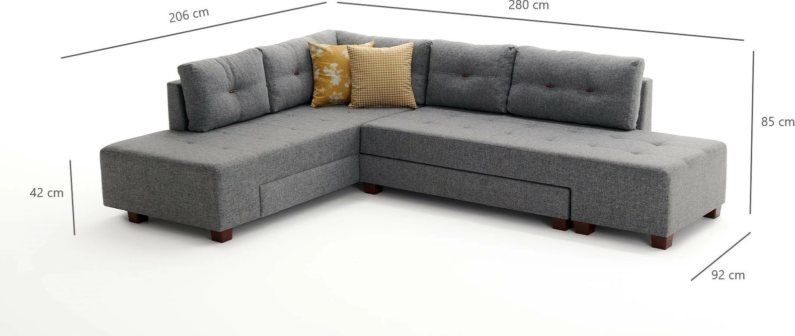 Kënd-sofë krevati Atelier del Sofa, kënd-sofë Manama majtas, ngjyrë gri