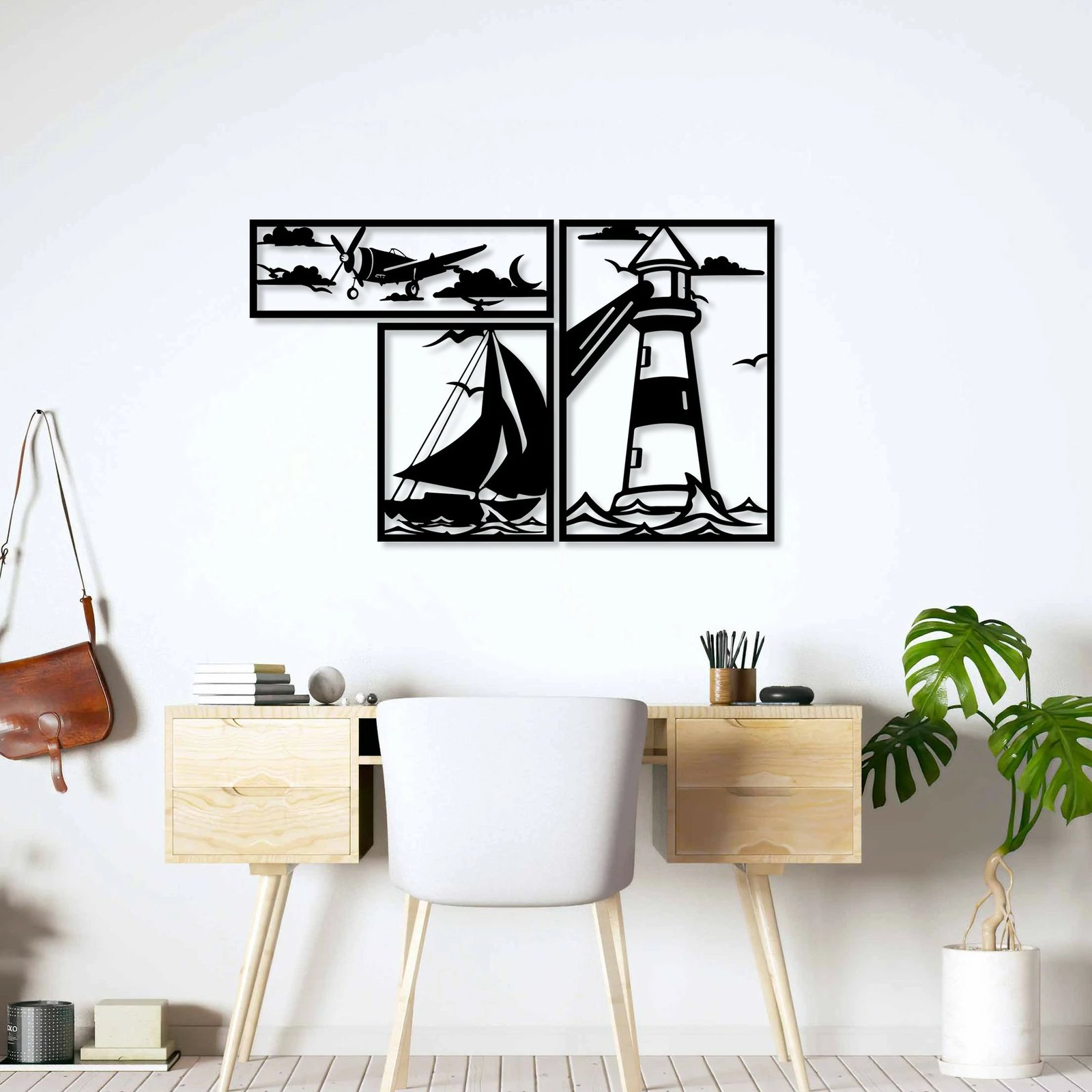 Aksesor dekorativ metalik për mur, Wallity, Trio Fenerësh B