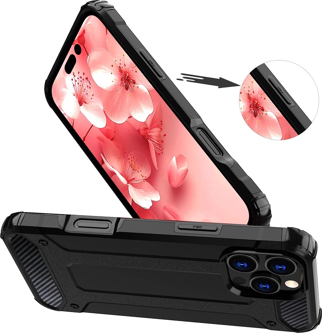 Mbështjellës Hurtel Hybrid Armor për iPhone 16 Pro Max, i zi